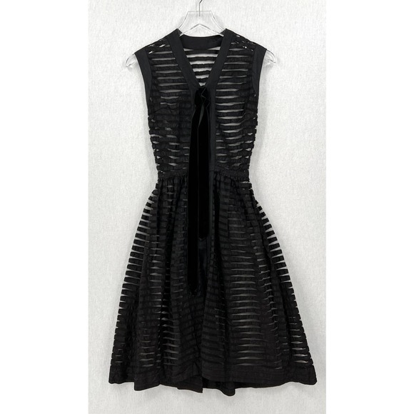 VINTAGE 50s Dress Womens XS Black Sheer Stripe Tulle Fit and Flare Layering - Picture 3 of 13